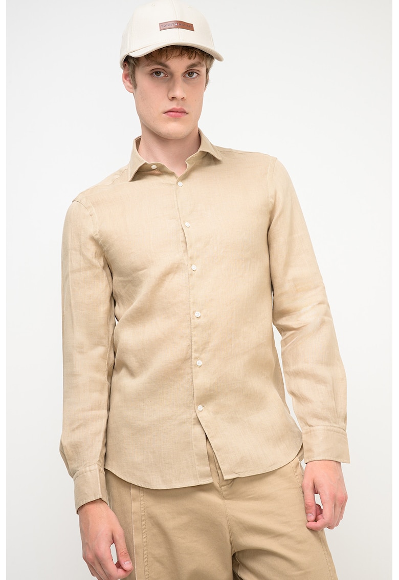 Camasa slim fit din in cu mansete cu nasturi