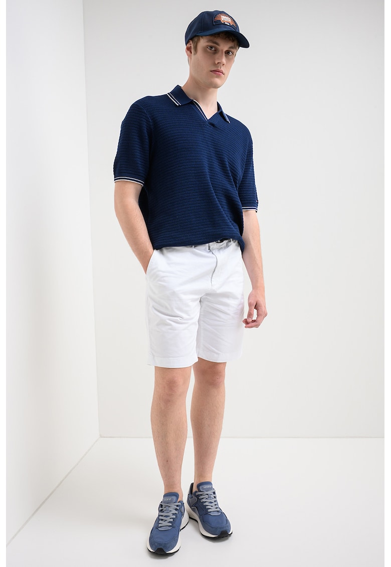 Tricou polo din bumbac organic cu aspect texturat - Bleumarin
