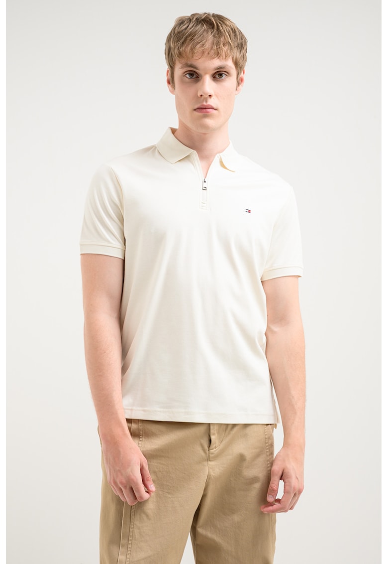 Tricou cu guler polo Interlock - Crem