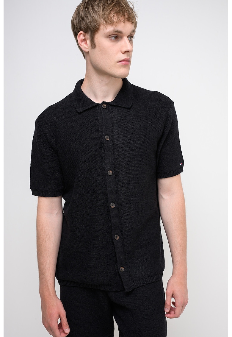 Tricou tricotat cu nasturi - Negru