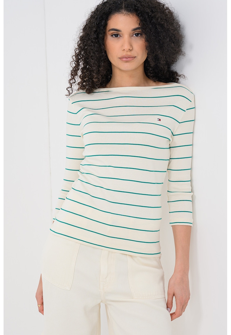 Bluza slim fit de bumbac cu maneci trei sferturi