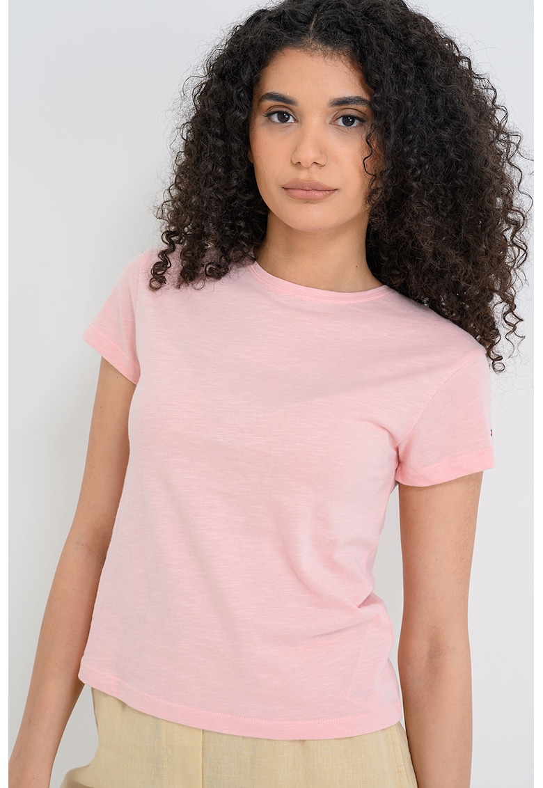 Tricou slim fit din bumbac organic - Roz deschis