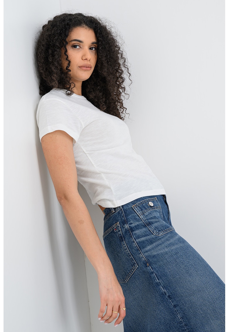 Tricou slim fit din bumbac organic - Alb murdar