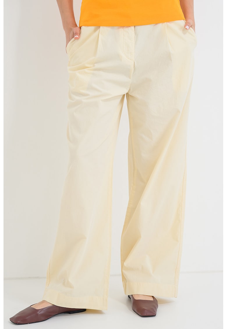 Pantaloni din bumbac organic cu croiala ampla si talie medie - Bej deschis