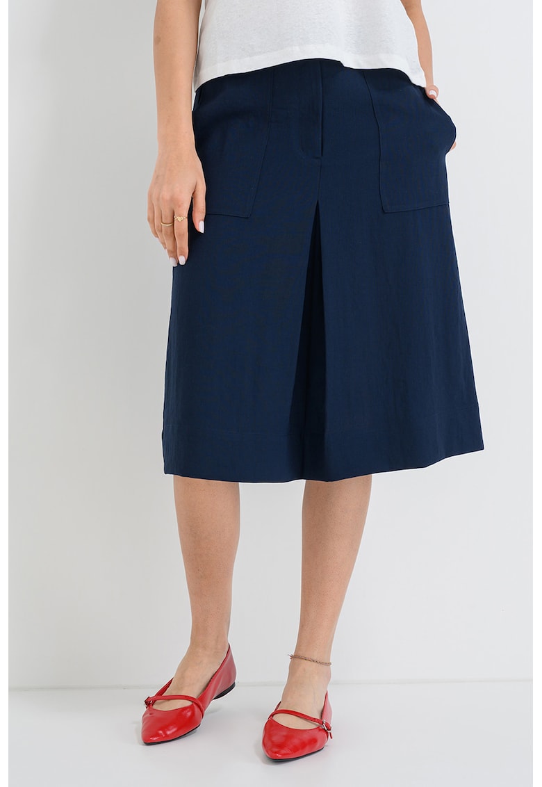 Fusta midi eleganta cu buzunare laterale - Albastru inchis