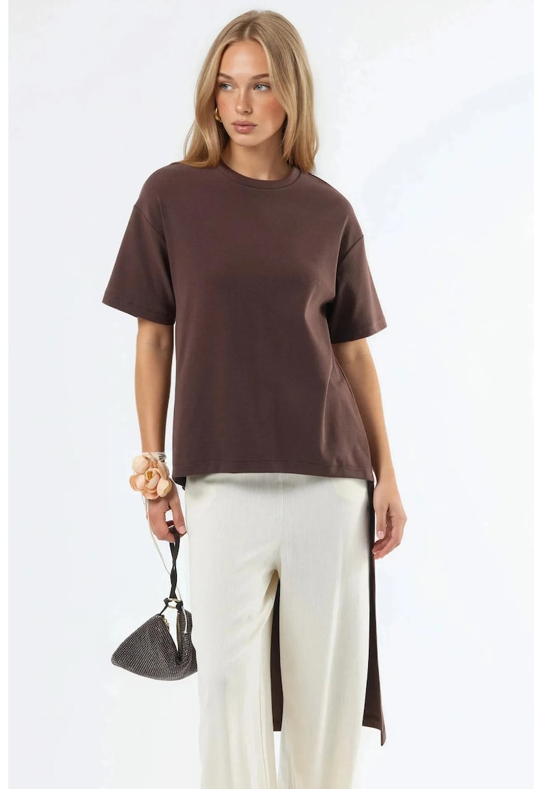 Tricou tunica supradimensionata - maneci scurte - maro cafea - bumbac cu elastan