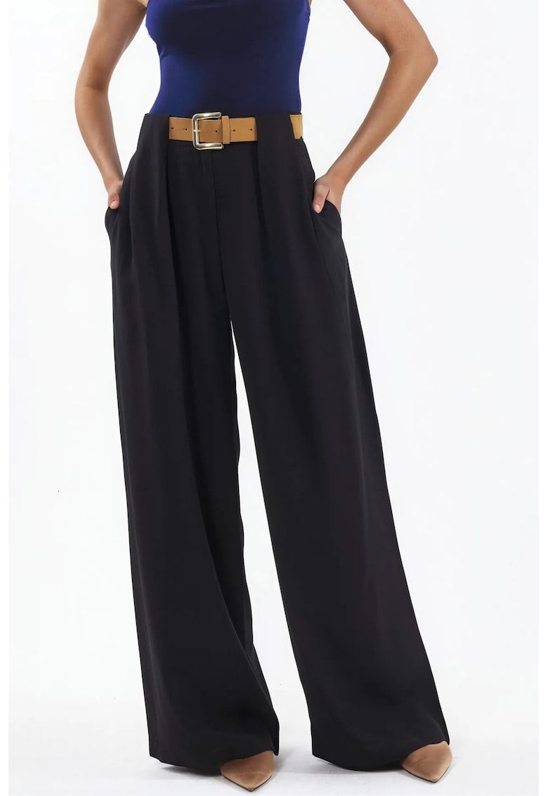 Pantaloni dama - Palazzo - talie inalta - negru - textil