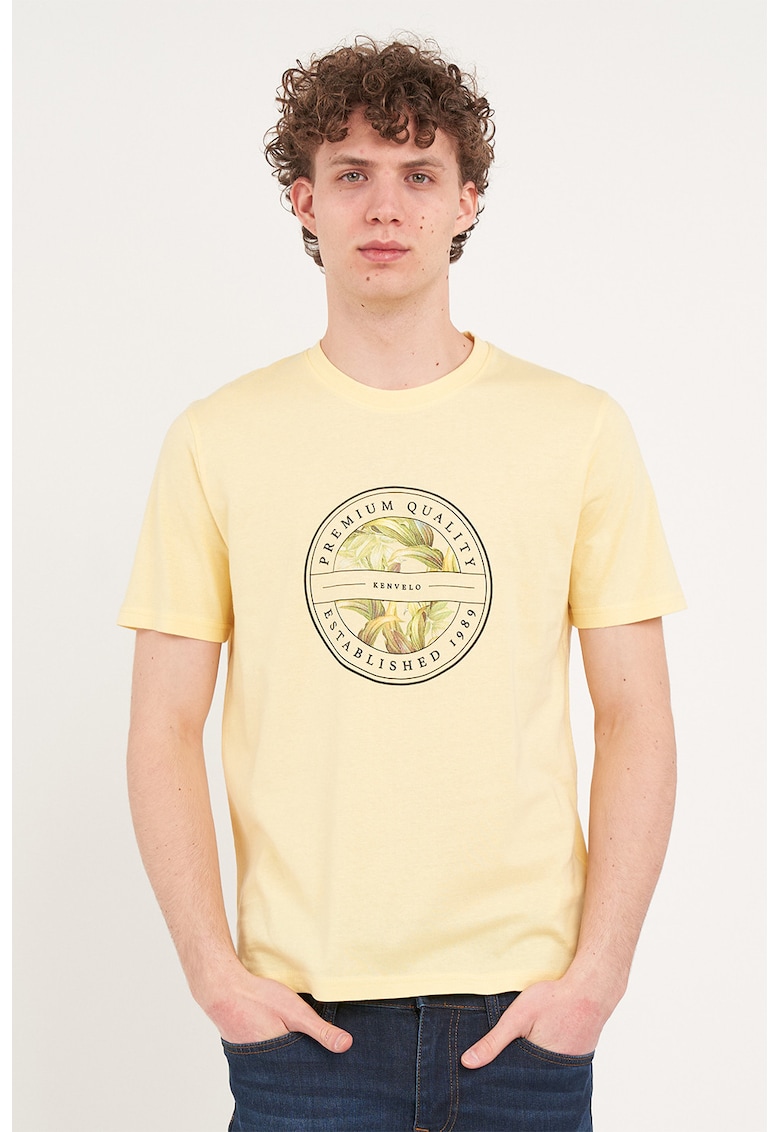 Tricou de bumbac cu imprimeu pe piept - Galben deschis