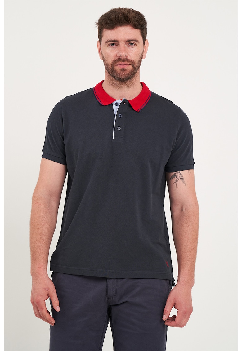 Tricou polo de bumbac cu guler contrastant - Albastru ultramarin