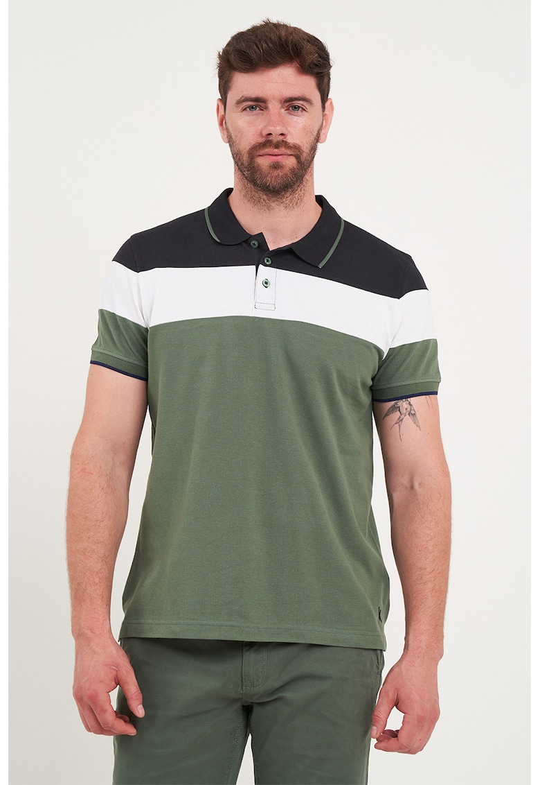 Tricou polo cu model colorblock - Alb/Verde/Albastru ultramarin