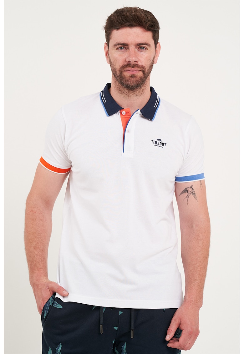 Tricou polo cu logo brodat - Alb/Bleumarin