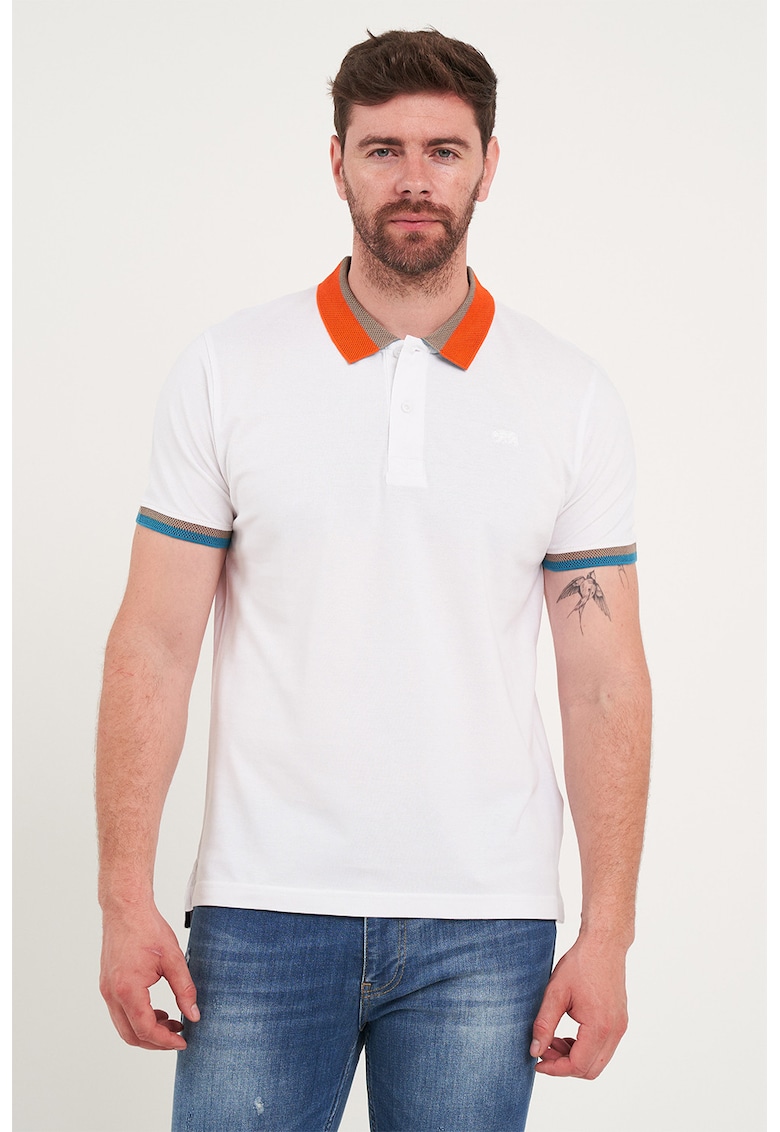 Tricou polo cu mansete cu dungi - Rosu/Alb