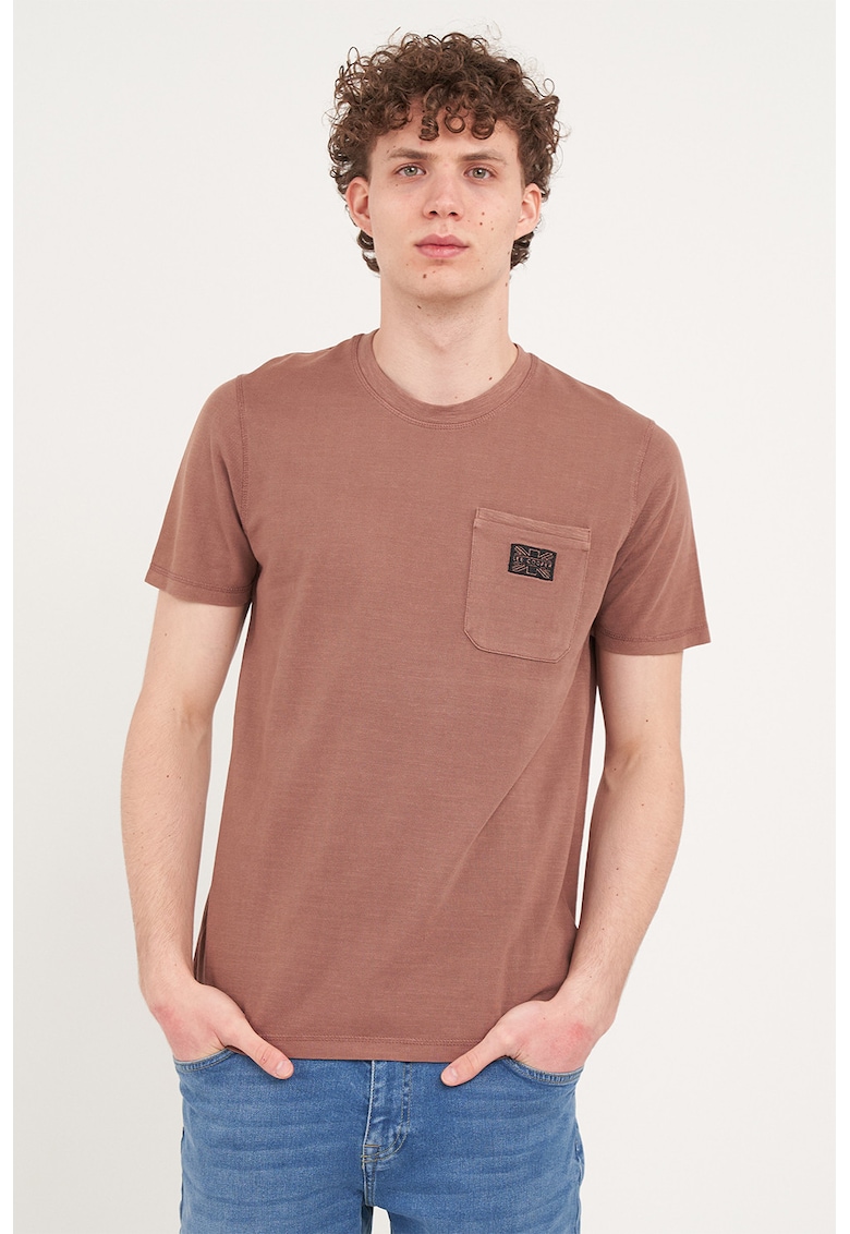 Tricou regular fit cu buzunar aplicat - Maro deschis