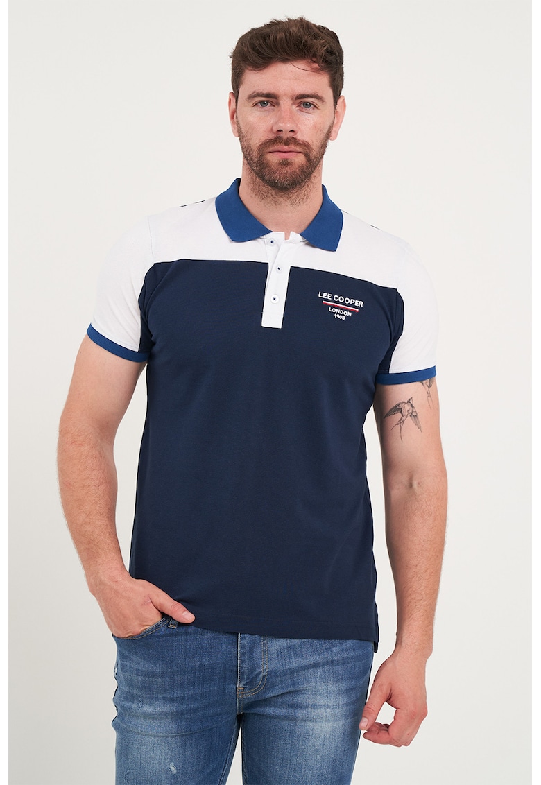 Tricou polo cu model colorblock - Alb/Bleumarin