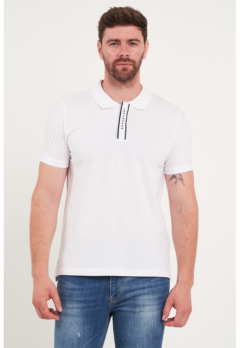 Tricou polo cu fenta cu fermoar - Alb