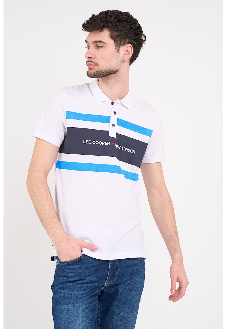 Tricou polo de bumbac cu imprimeu logo - Alb