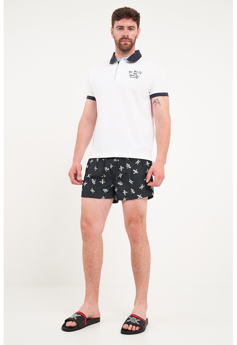Pantaloni scurti de baie cu imprimeu grafic - Alb/Negru