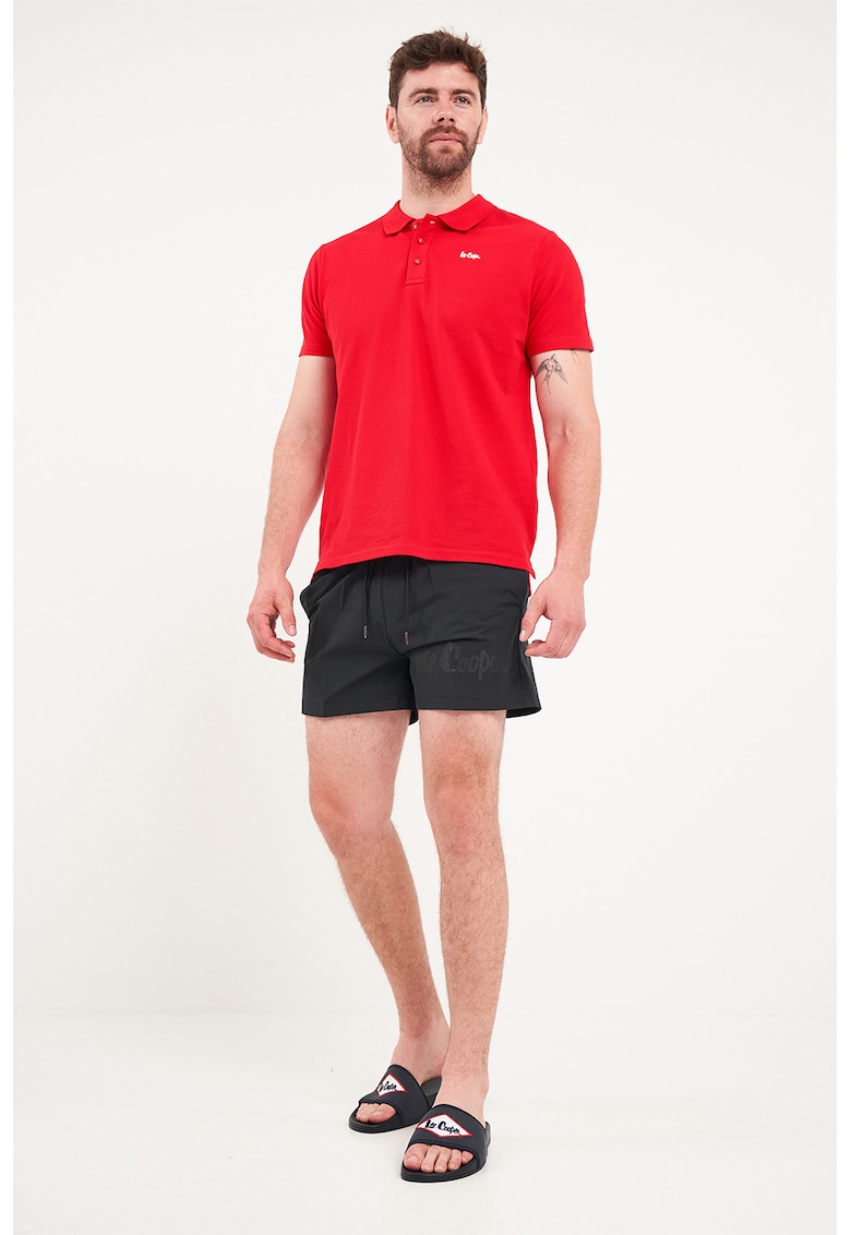 Pantaloni scurti de baie uni cu talie medie - Negru