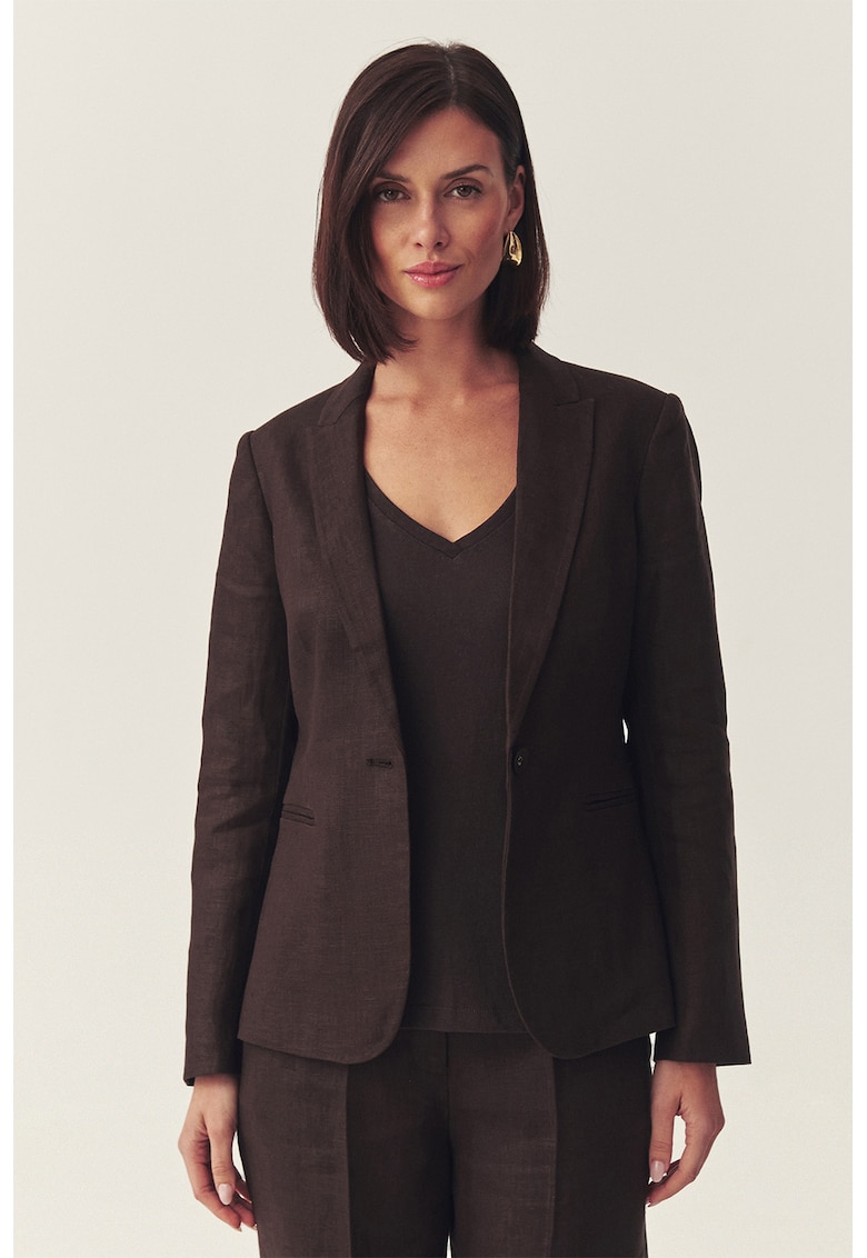 Sacou slim fit din in cu slit pe partea din spate - Maro inchis