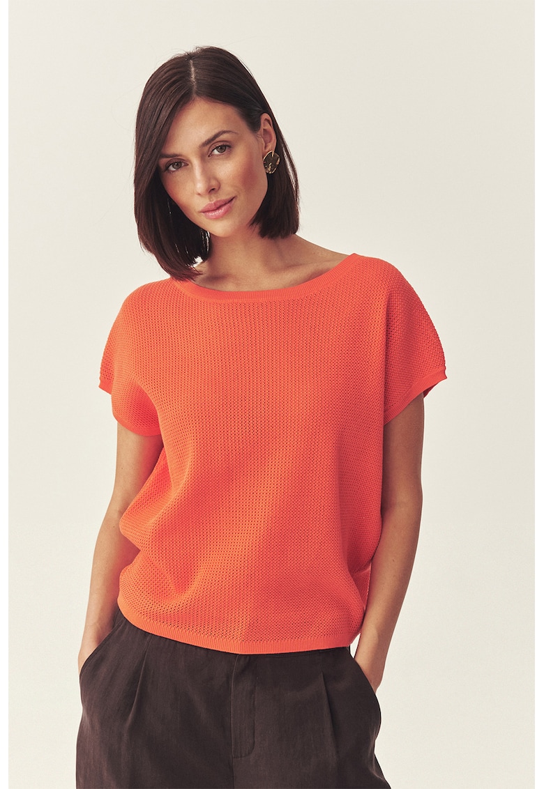 Pulover cu decolteu barcuta Rini - Rosu vermillion