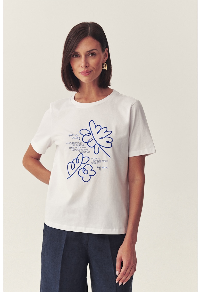 Tricou din bumbac cu decolteu rotund - Alb/Albastru