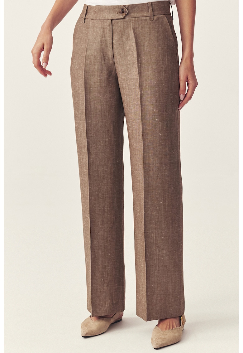 Pantaloni din in si lana cu croiala ampla - Maro