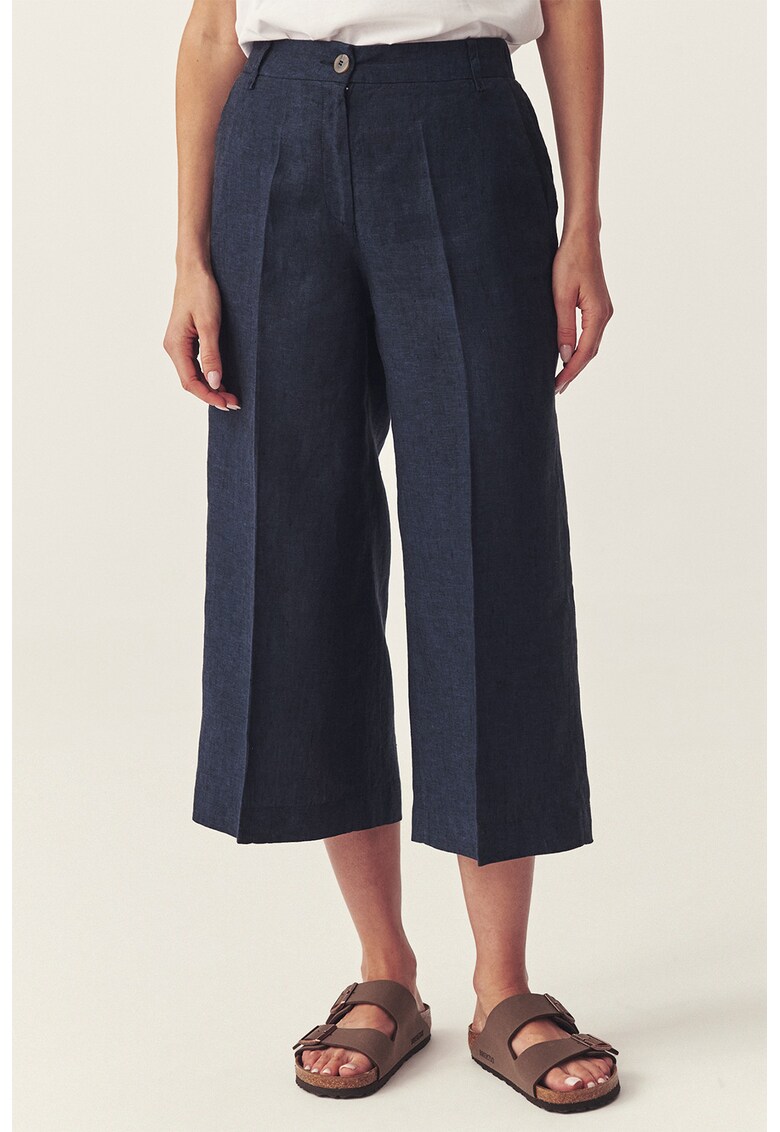 Pantaloni capri din in cu croiala ampla Nakoleni - Bleumarin