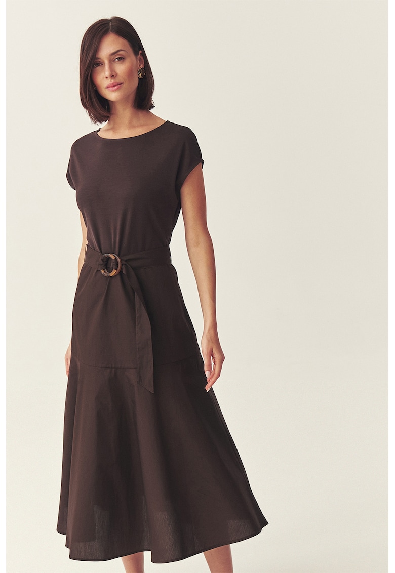 Rochie midi cu maneci scurte - Maro
