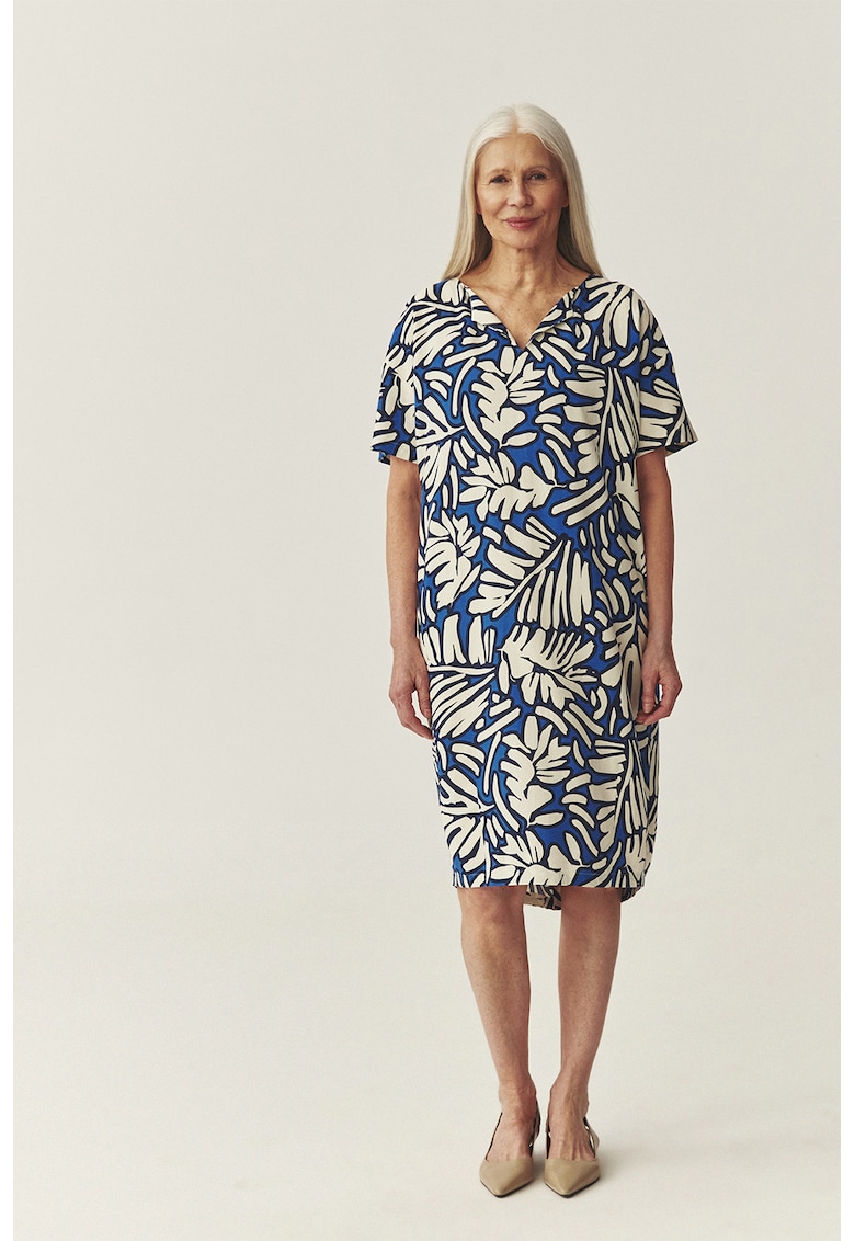 Rochie cu decolteu in V si model - Alb/Albastru royal