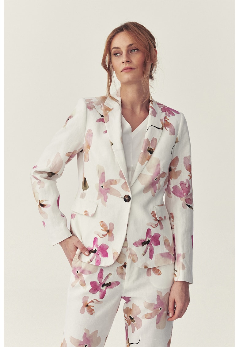 Sacou din in cu model floral - Alb murdar/Roz