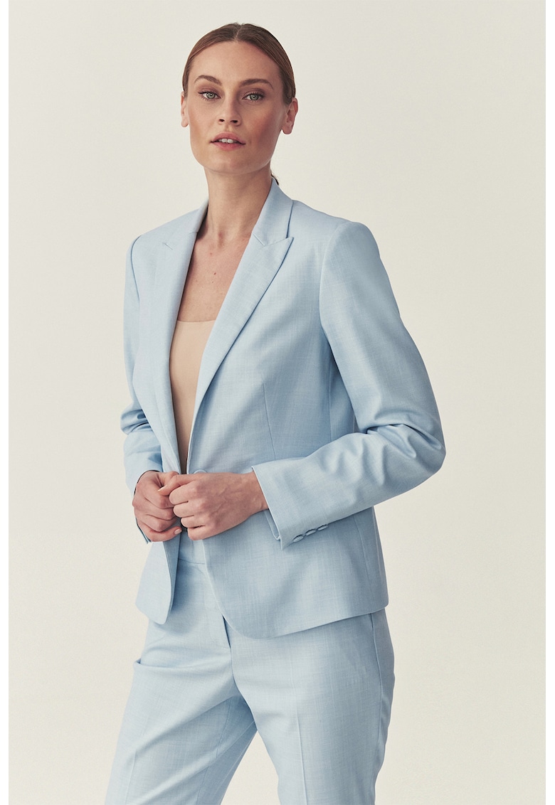 Sacou cu model uni si guler cu revere - Albastru deschis