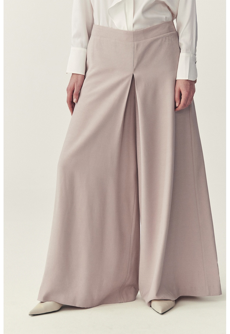 Pantaloni cu croiala ampla si talie inalta - Bej deschis
