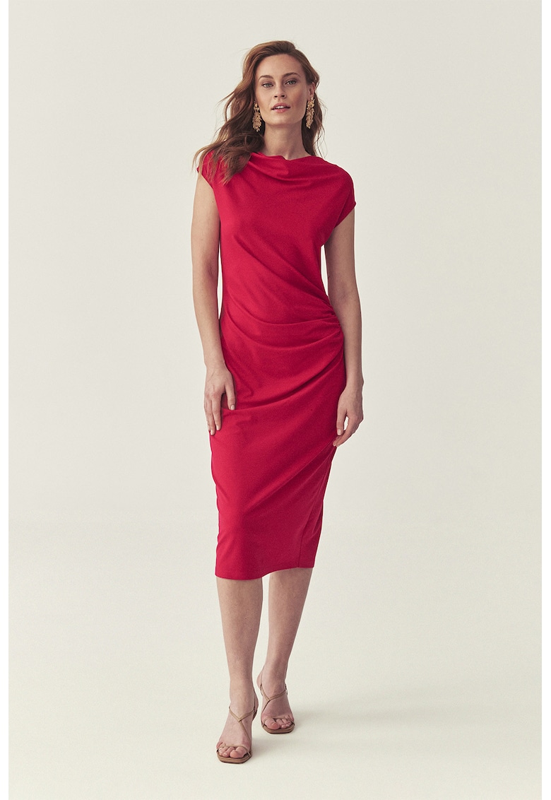 Rochie midi cambrata cu aspect drapat - Rosu