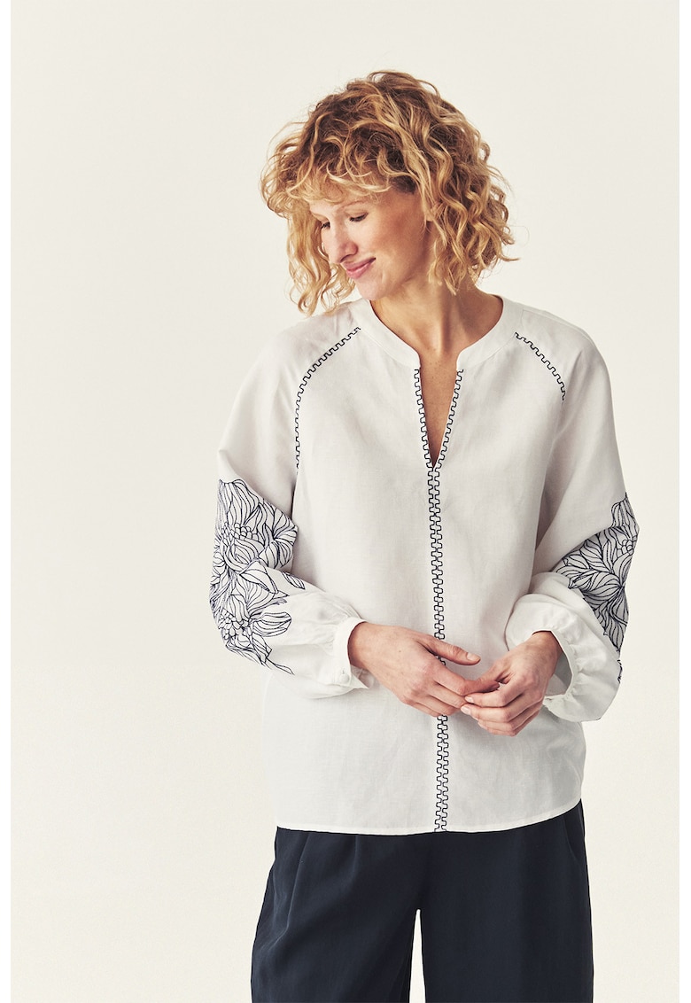 Bluza din amestec de in cu broderie Konti - Alb