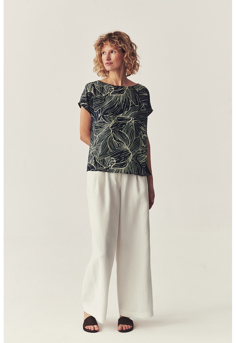 Bluza lejera cu decolteu rotund Oma - Albastru ultramarin/Bej