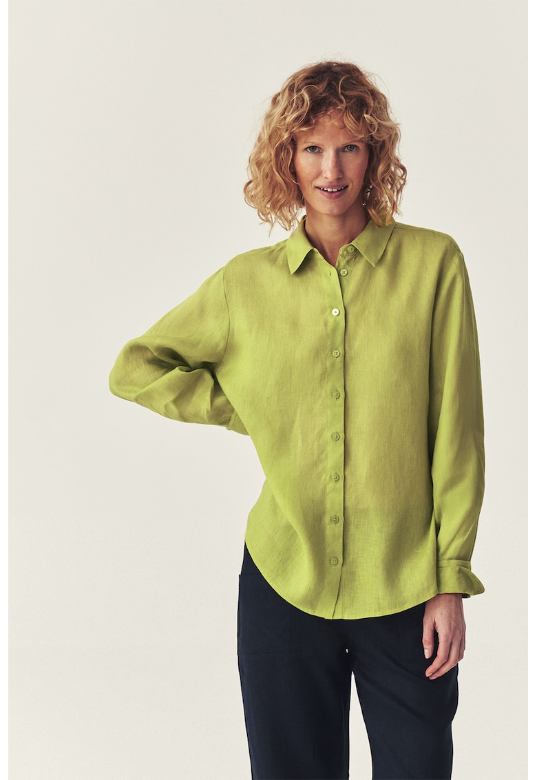 Camasa lejera din in cu guler clasic - Verde lime