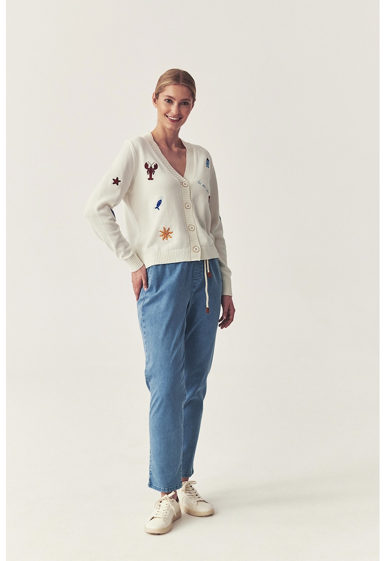 Cardigan cu detalii brodate - Crem