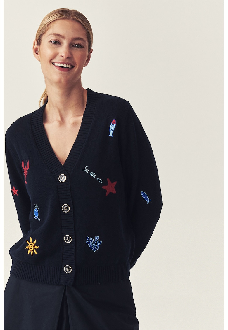 Cardigan cu detalii brodate - Albastru ultramarin
