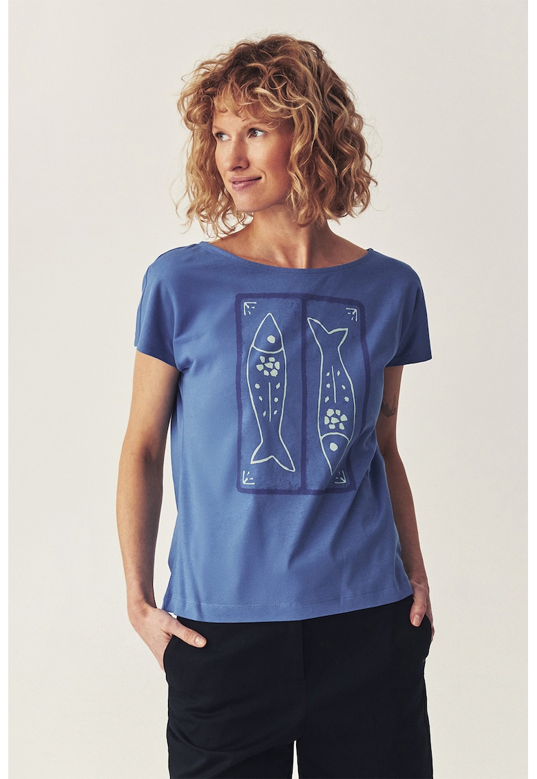 Tricou regular fit cu decolteu barcuta - Albastru deschis