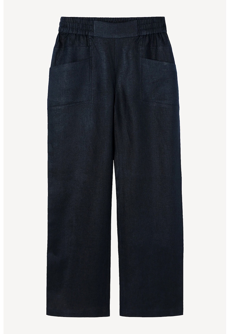 Pantaloni din in cu croiala dreapta - Albastru ultramarin