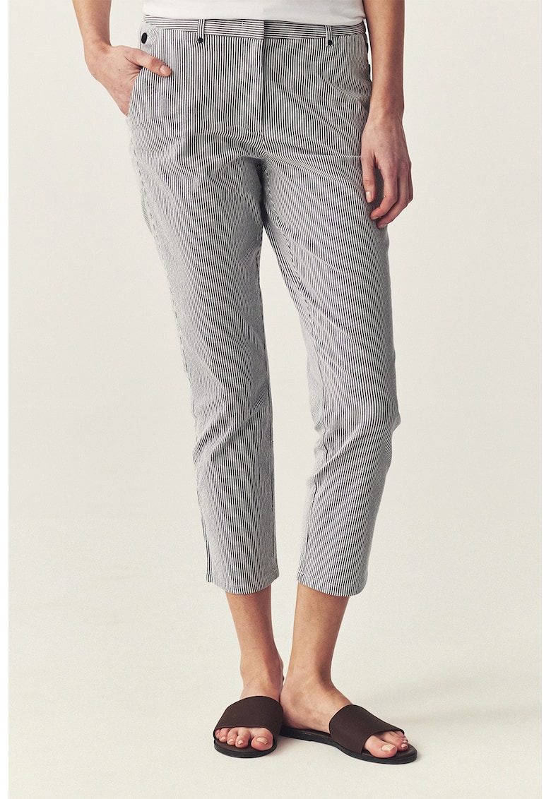 Pantaloni chino crop cu model in dungi - Alb/Bleumarin