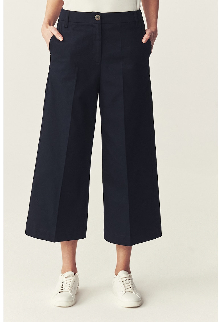 Pantaloni crop cu croiala ampla si detalii cu pensa - Albastru ultramarin