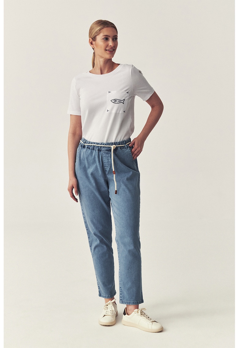 Blugi mom fit cu talie elastica - Albastru deschis