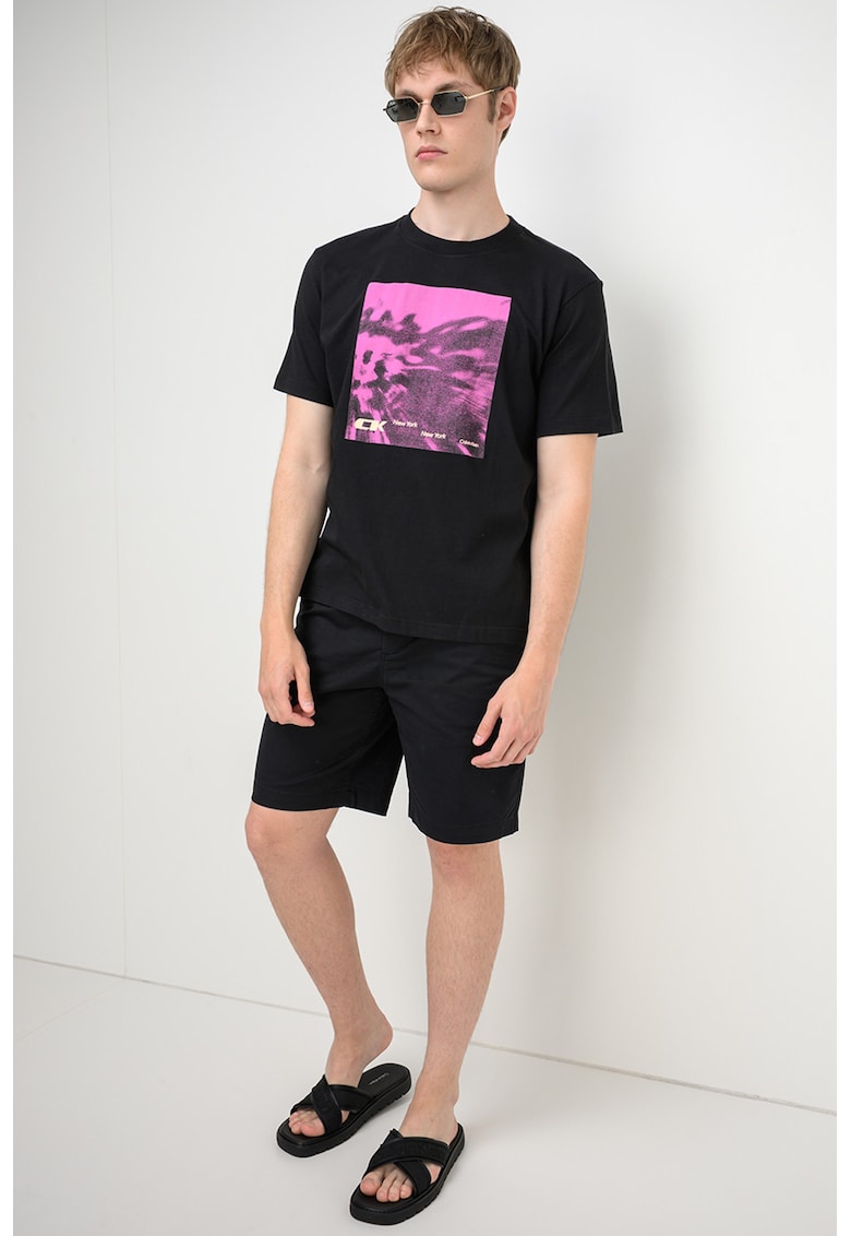 Tricou din bumbac cu imprimeu logo - Negru/Fucsia