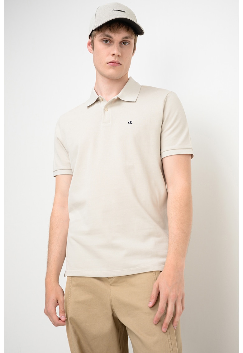 Tricou polo de bumbac pique - Alb murdar