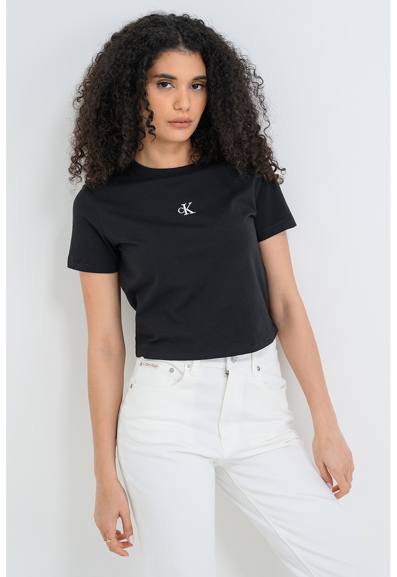 Tricou crop cu logo - Negru