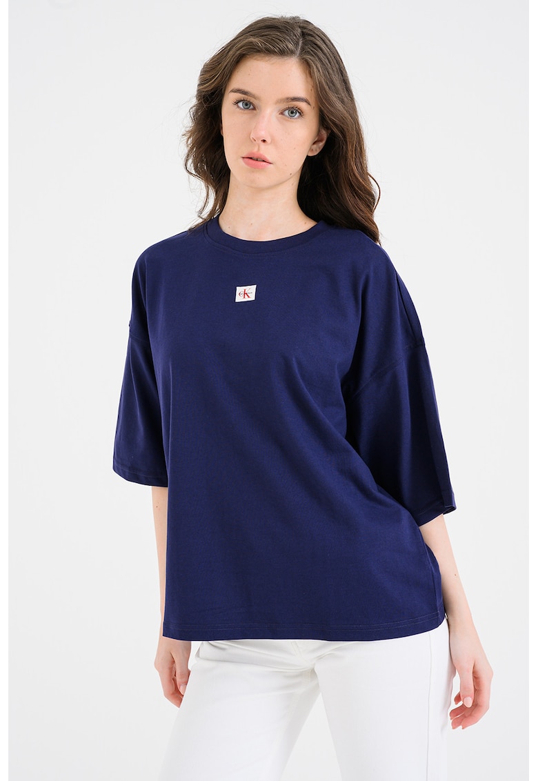 Tricou lejer cu maneci cazute - Albastru indigo