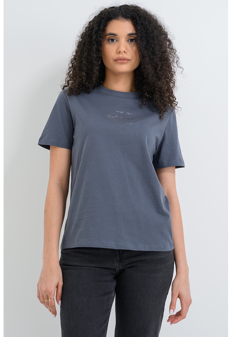 Tricou din bumbac cu imprimeu logo - Gri carbune