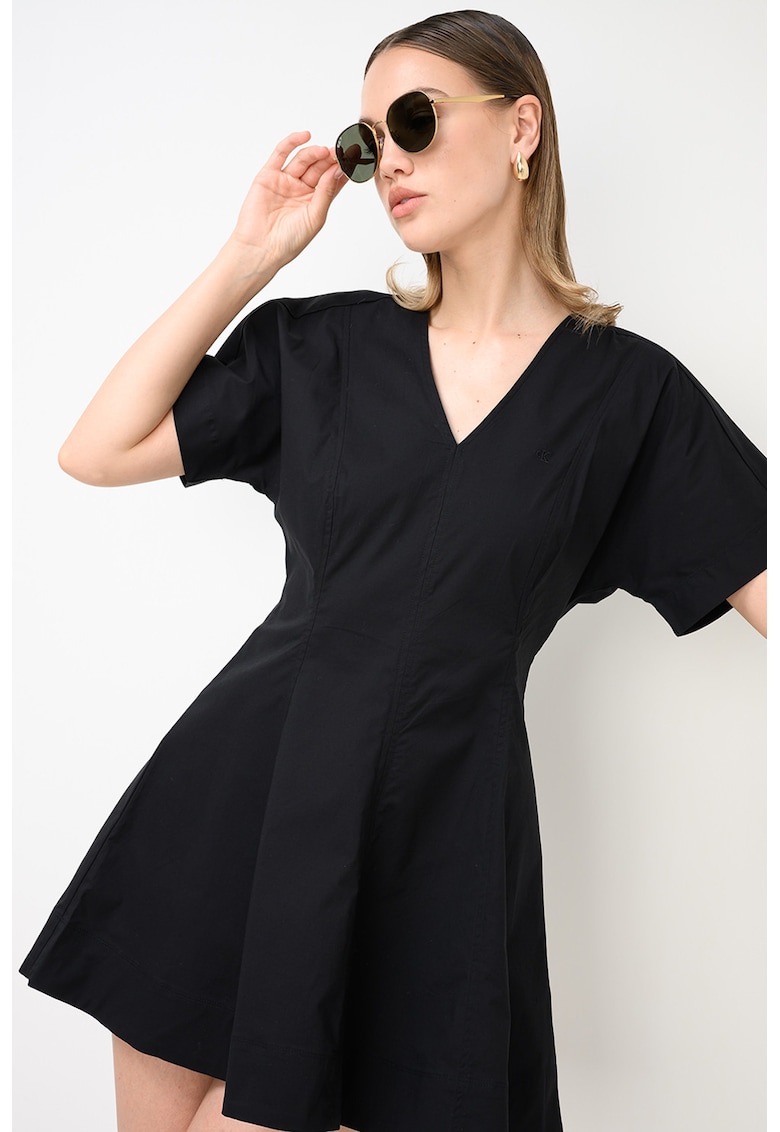 Rochie din amestec de bumbac cu decolteu in V - Negru