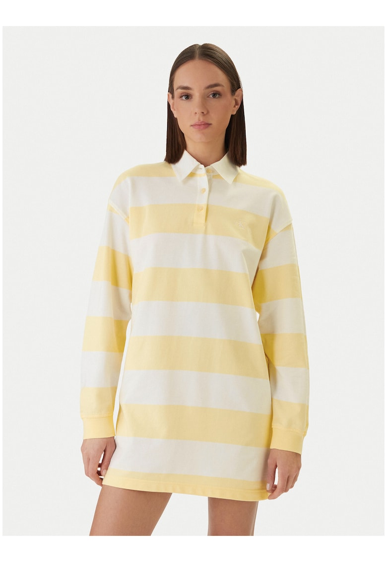 Rochie dreapta cu model in dungi si guler polo